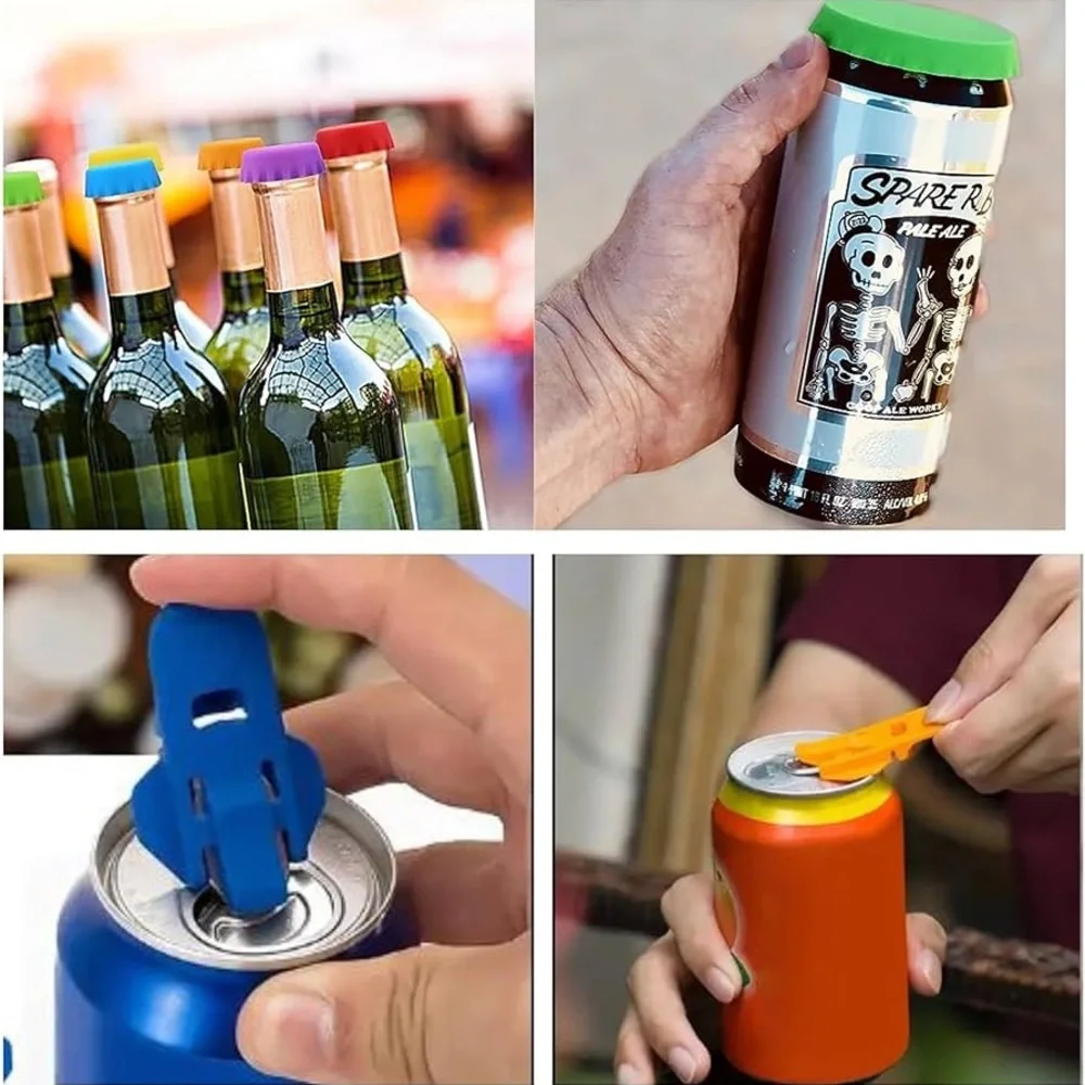 Colorful Party Silicon Beer Caps Can Covers and Can Opener Bundle NIB PACK OF 36